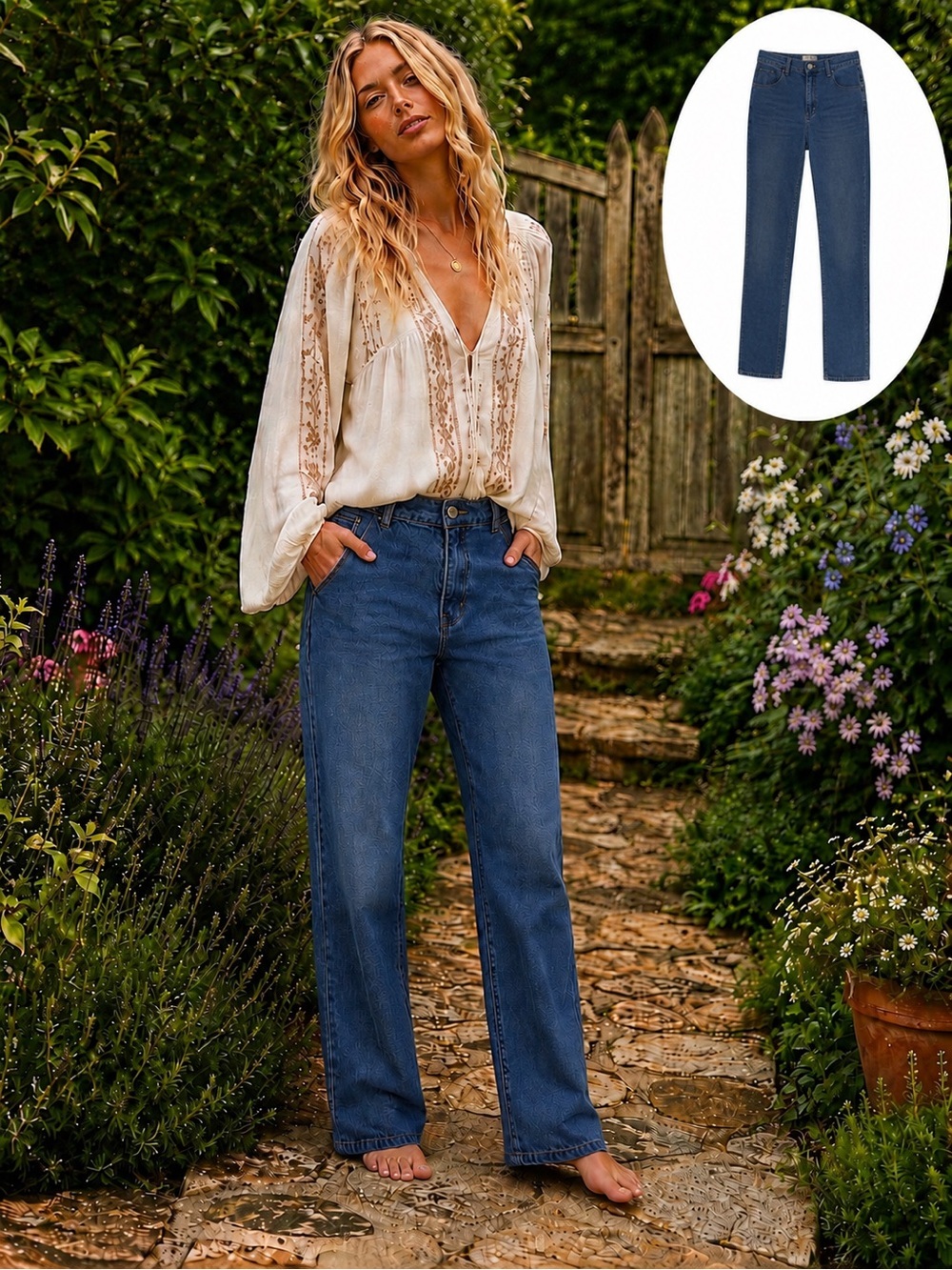 Umgee 7 Lt Denim Straight-Leg High-Rise Jeans